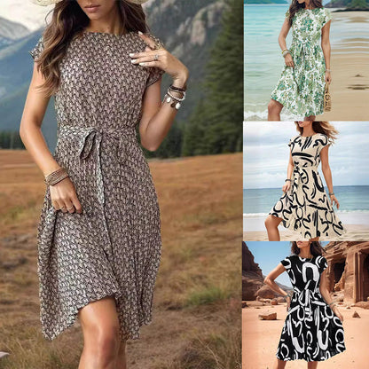 Kort Klänning Dam Veckad Polyester Cirkulär Halsringning-2