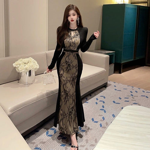 Damklänning Vintage Print Färgblock 100% Polyester-1