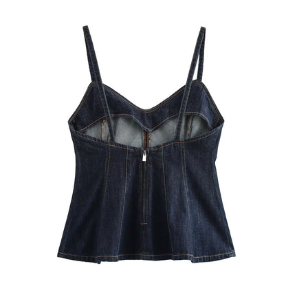 Dam Cami Top Spaghetti Band Denim-3