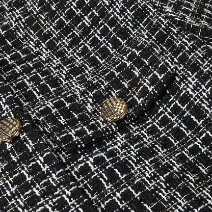 Kvinnors Blazerjacka Tweed med Gyllene Knappdetaljer-4