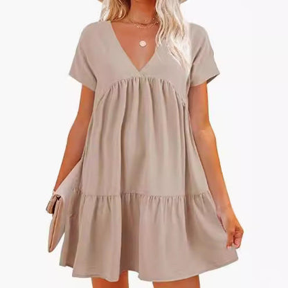 Elegant V-Hals Dam Klänning med Rufsad Design – Fina och Luftiga Damklänningar för Speciella Tillfällen 2