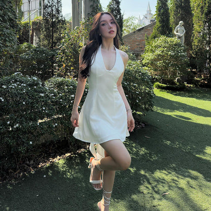 Kvinnors Klänning Djup V-ringning Svängande Kjol Lätt Tyg 7