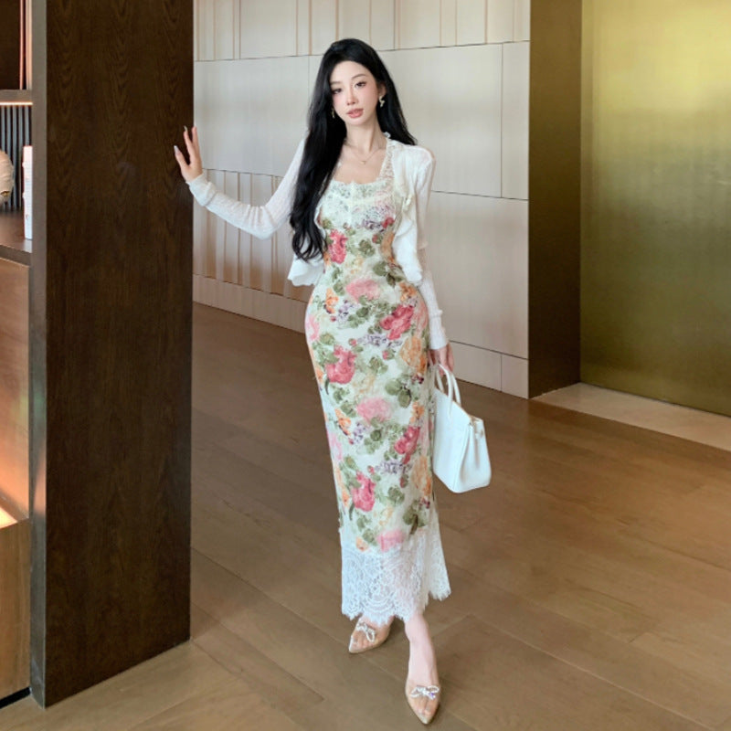 Kvinnors Vintage Klänning Lång Ärmar Högkvalitativt Tyg-2