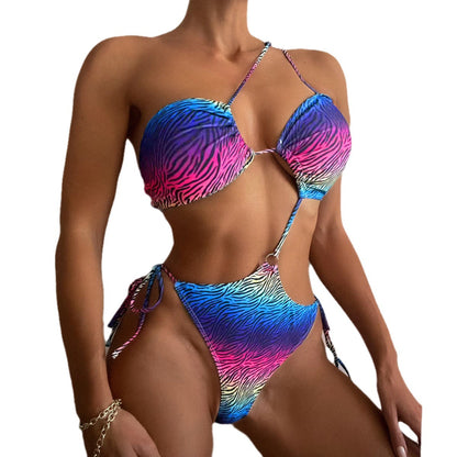 Dam Triangelbikini Justerbara Bärarremmar Snabbtorkande Zebra Design 5
