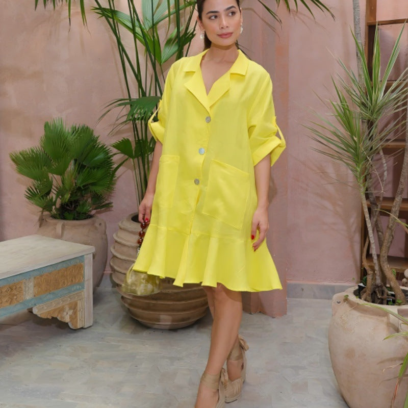 Dam A-Linje Klänning Kortärmad Enfärgad Polyester 4