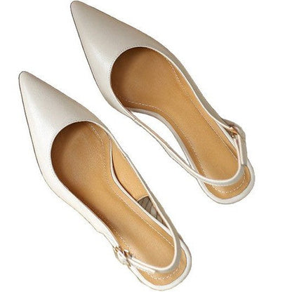 Kvinnors Slingback Pumpar Blockhäl Läder Spetsig Tå 6