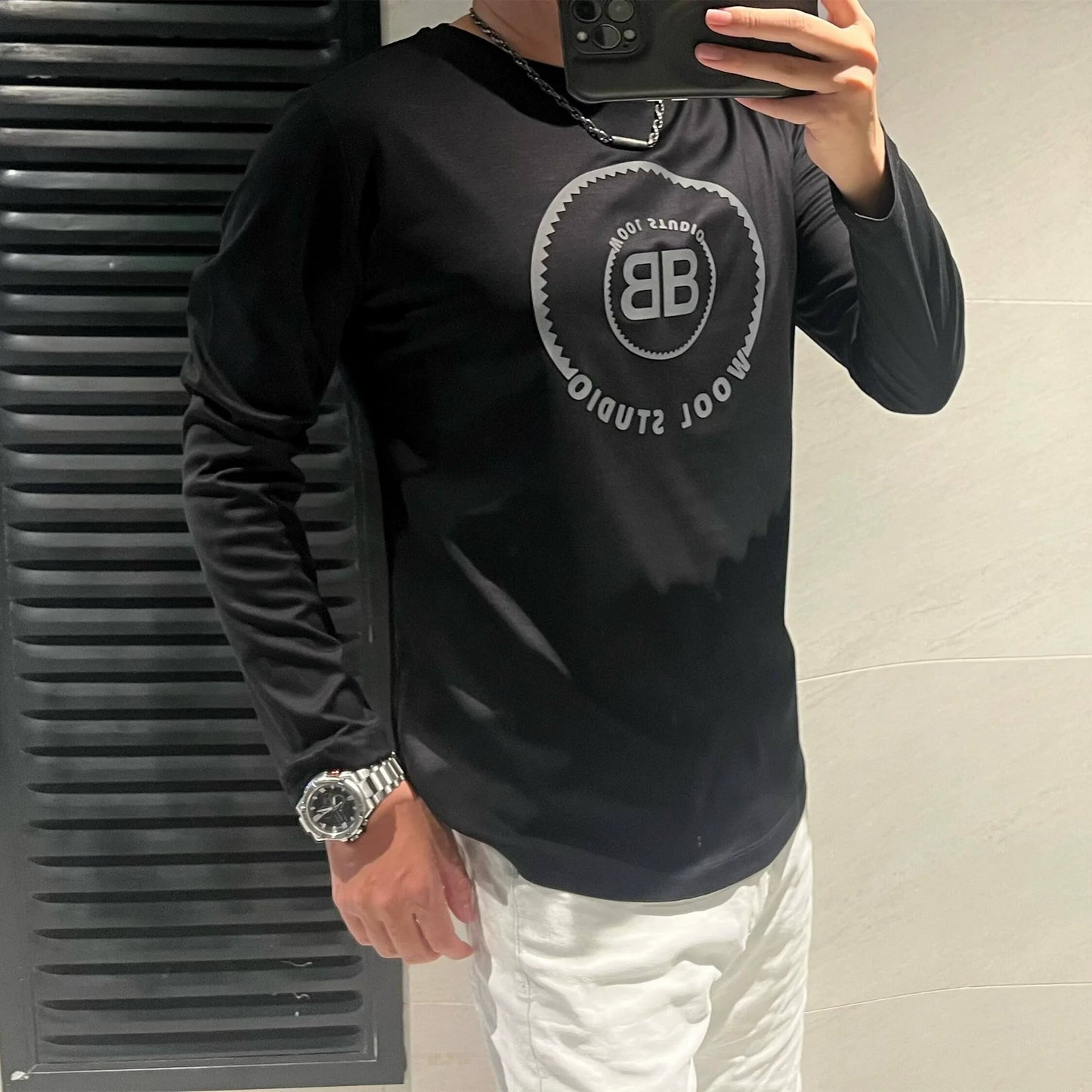 Mäns Långärmad T-shirt Rund Hals 100% Bomull-1