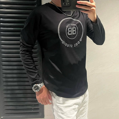 Mäns Långärmad T-shirt Rund Hals 100% Bomull-1