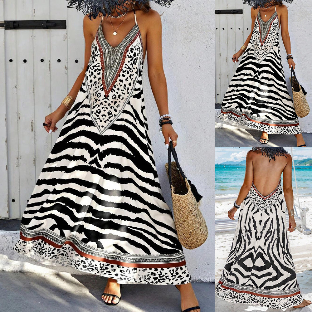 Ärmlös Klänning för Kvinnor med Zebramönster – Lång Polyester Slip Dress i Svart 2