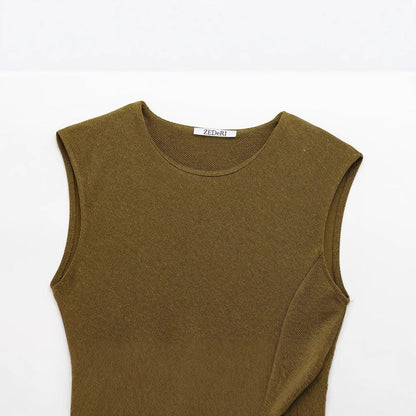 Damklänning Midi Ärmlös Diagonal Design Högkvalitativt Tyg-2