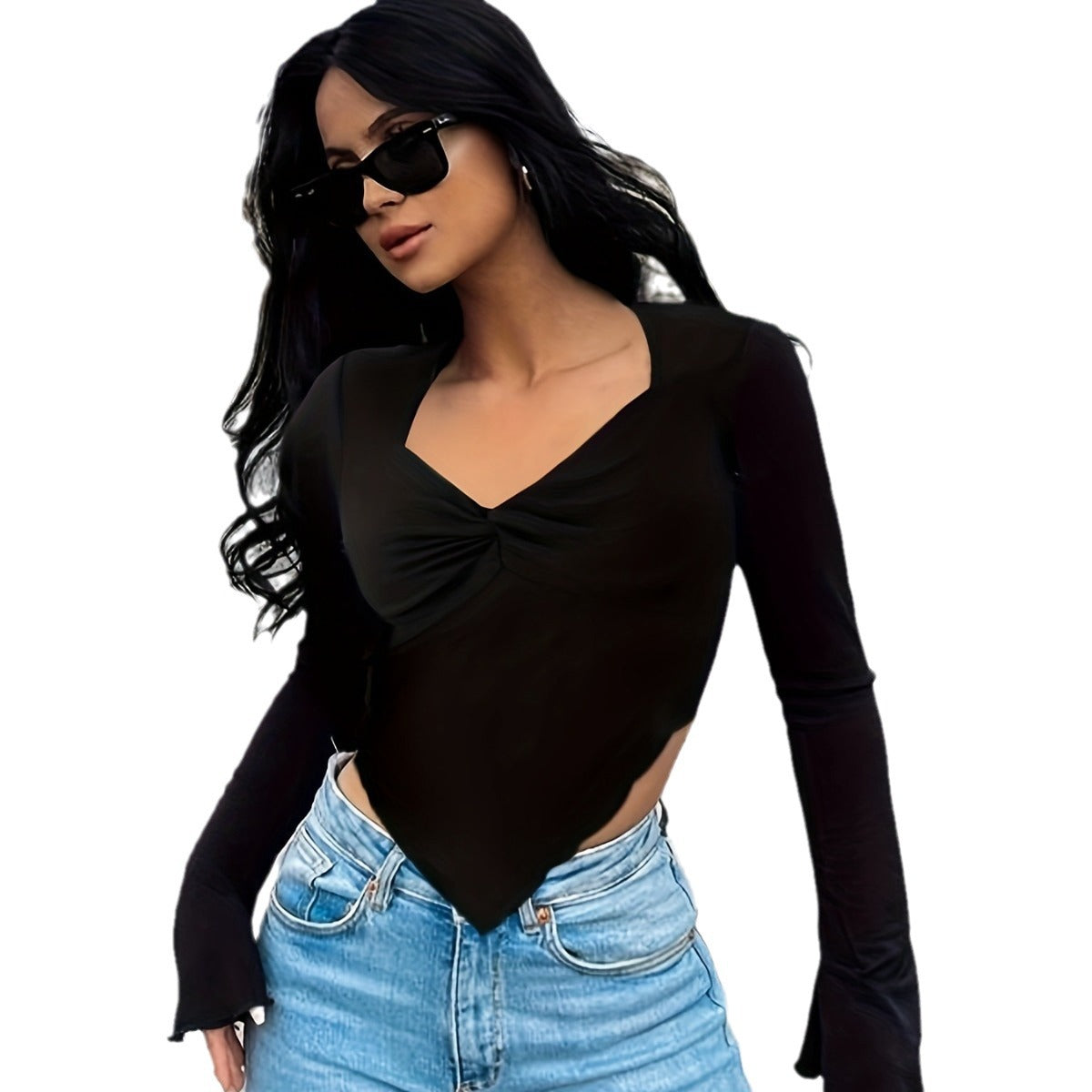 Dam Festtopp med Utställda Ärmar i Polyester-6