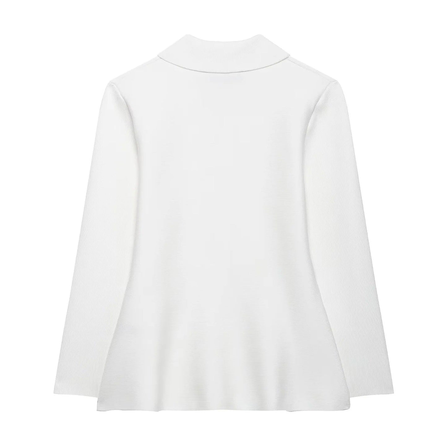 Vit Stickad Blus med Klassisk Krage och Dekorativa Knappar för Damer - Andningsbart Tyg, Perfekt för Alla Tillfällen 2