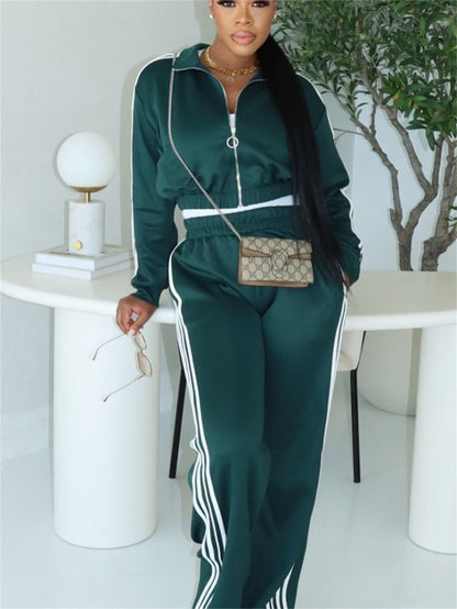 Dam Långärmad Toppjacka och Byxor Set Spandex-1