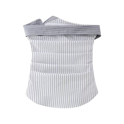 Dam Blus Randig Färgblockering Polyester-2