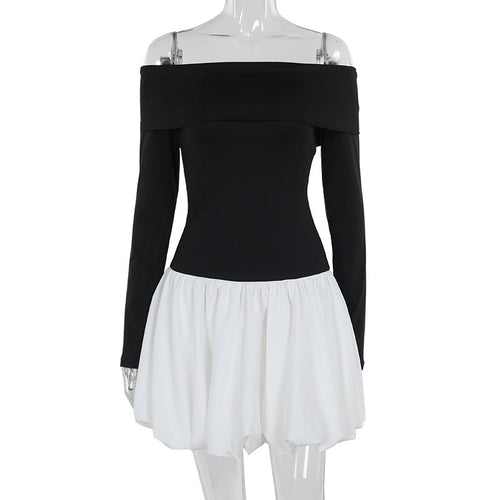 Kvinnors Off-Shoulder Klänning Voluminös Kjol Högkvalitativa Material 1