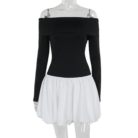 Kvinnors Off-Shoulder Klänning Voluminös Kjol Högkvalitativa Material 1