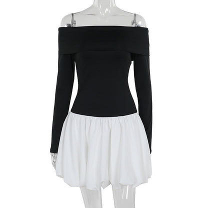 Kvinnors Off-Shoulder Klänning Voluminös Kjol Högkvalitativa Material 7