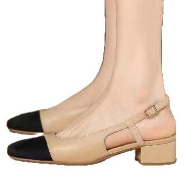 Kvinnor Slingback Pumps Blockklack Läder Eleganta Komfortable 6