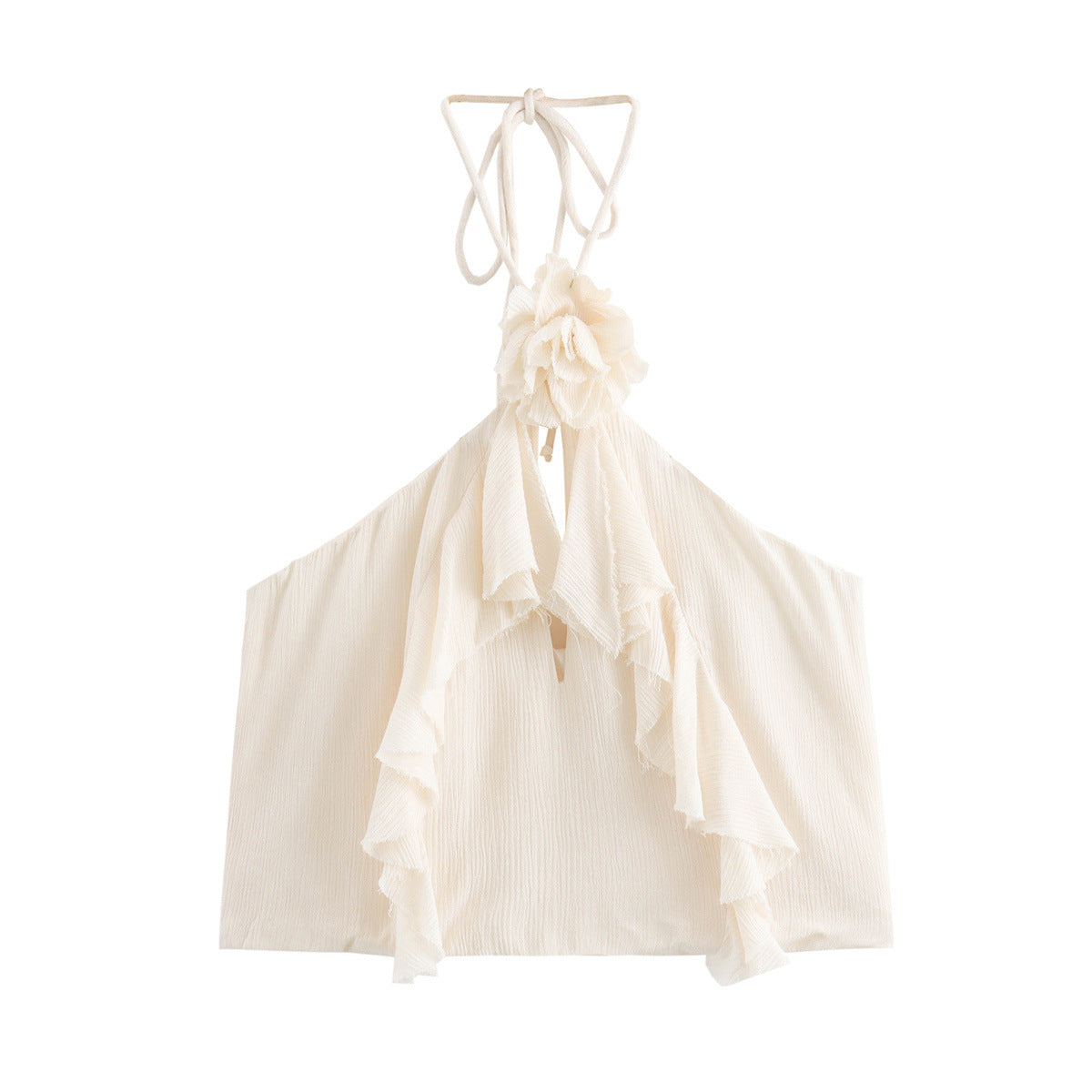 Dam Topp Tredimensionella Blommor Patchwork Polyester-1