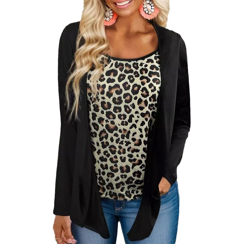 Dam Långärmad Topp Leopardmönster Polyester-5
