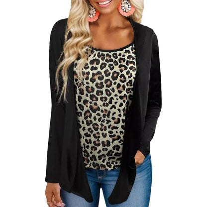 Dam Långärmad Topp Leopardmönster Polyester-5