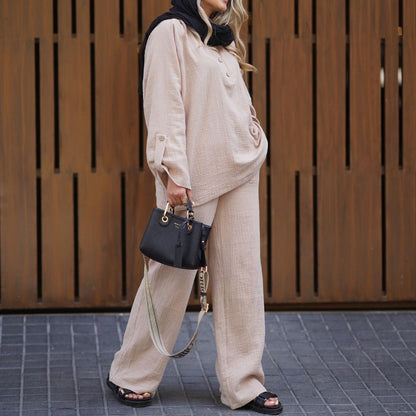 Dam Set Vikta Tygskjorta Breda Byxor Polyester-4