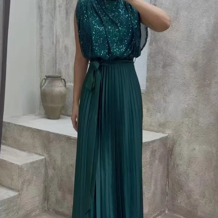 Kvinnors Långklänning Plisserad Cami Polyester för Fest och Bröllop-2
