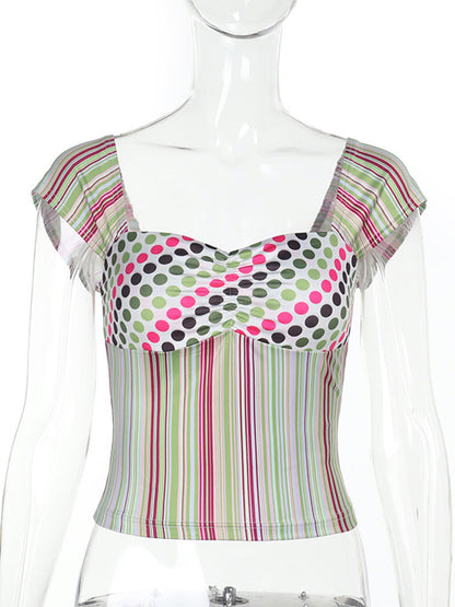Variant image for Kvinnors Blommönstrad Topp Elastiskt Midjeband Andningsbart Material-1