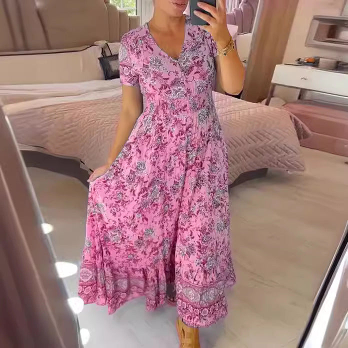 Dam V-ringad Strandklänning i Polyester för Sommar och Strand-3