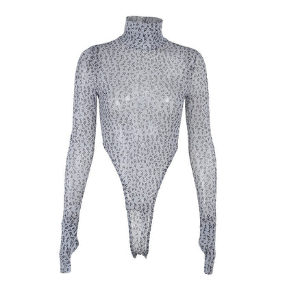 Kvinnors Bodysuit Höghalsad Elastisk med Unikt Mönster 6