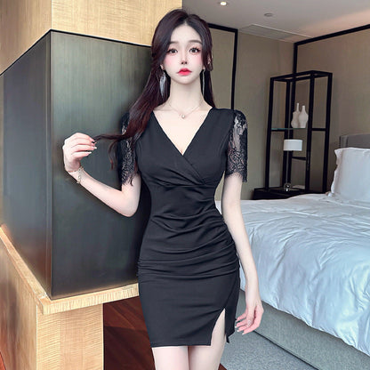 Kvinnors Arbetsklänning Bodycon V-Neck Polyester Elastan-2