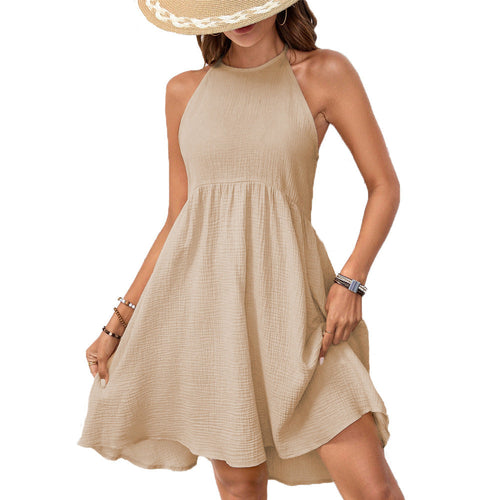 Dam Kort A-linjeformad Klänning med Halterneck i Polyester för Sommarfest-1