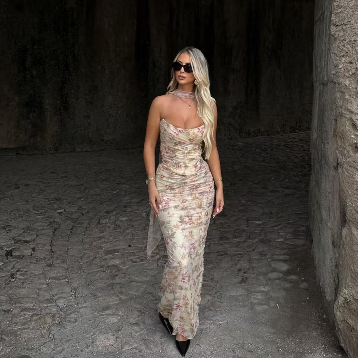 Kvinnors Bustier Blommig Design med Ruffles Andningsbart Tyg-3