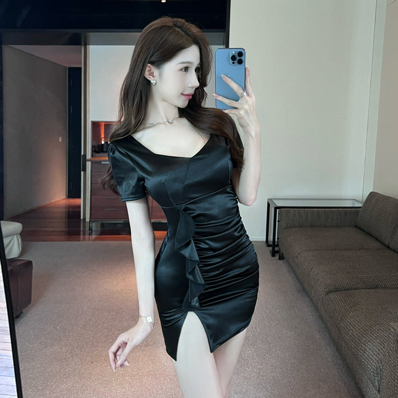 Kvinnors Bodycon Klänning Rynkad Polyester med Slits-2