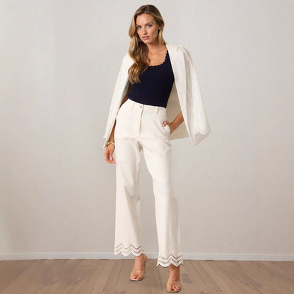 Damernas Palazzo-byxor Bred Benpassform med Dekorativ Vågfinish och Sidfickor 4