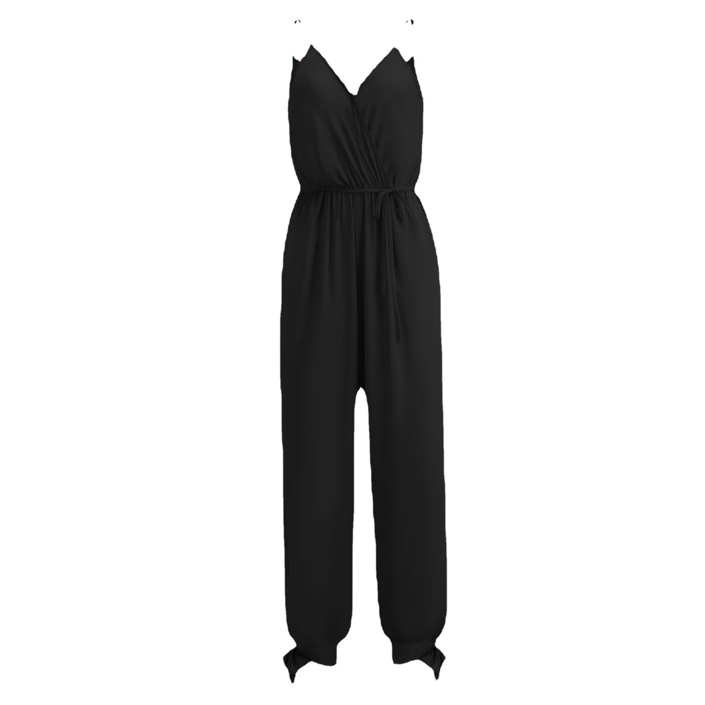 Dam Jumpsuit Djup V-ringning Bakfri Capri Bomull Polyester-5