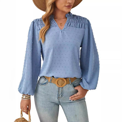 Dam Skjorta V-ringad Chiffon Veckad Jacquard-5