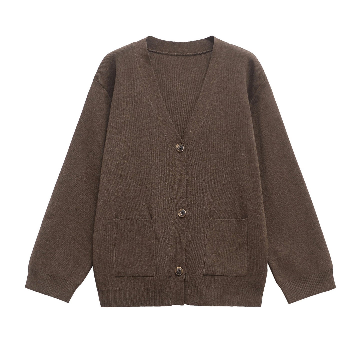 Dam Kardigan V-ringad Monokrom Mjuk Akrylblandning-3