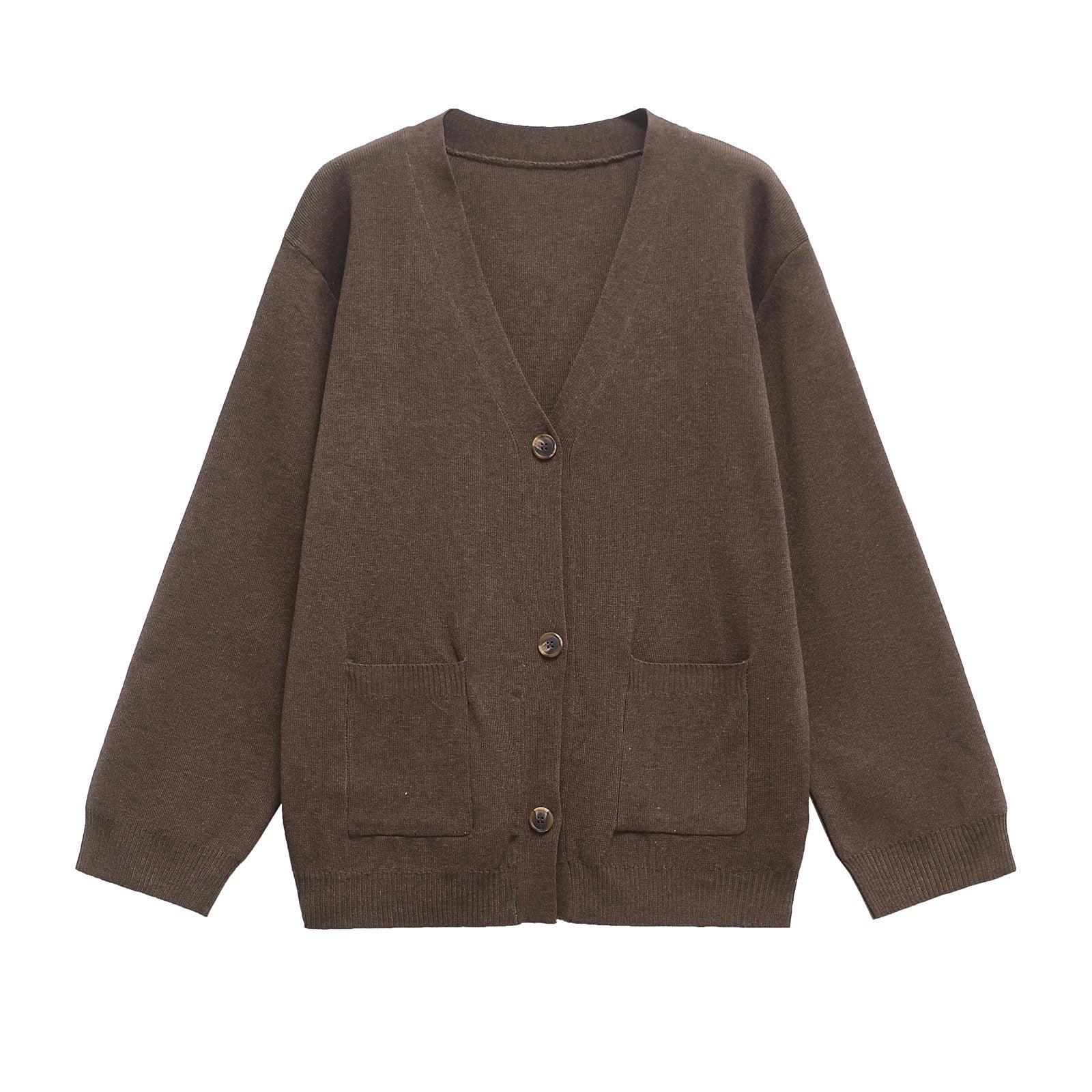 Dam Kardigan V-ringad Monokrom Mjuk Akrylblandning-3