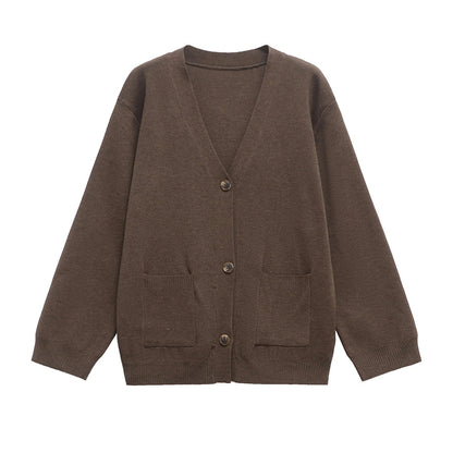Dam Kardigan V-ringad Monokrom Mjuk Akrylblandning-3
