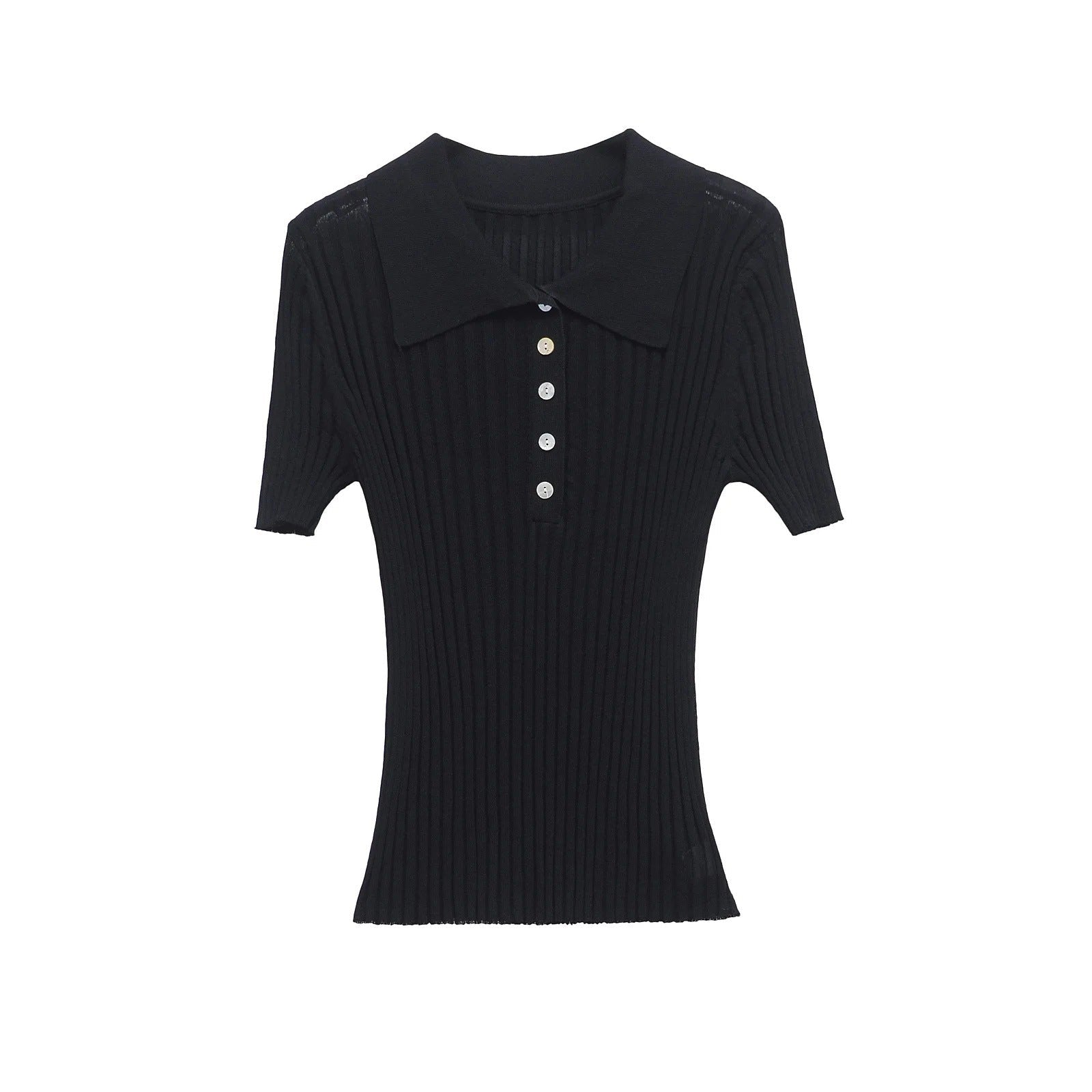 Kvinnors Polo Skjorta Ribbad Mjuk Tyg med Klassisk Krage 8