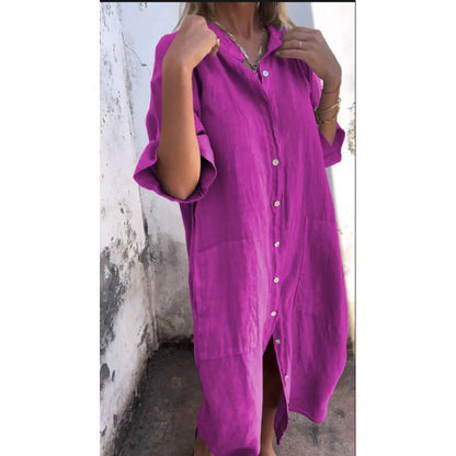 Variant image for Dam Sommarklänning A-Linjeformad i Bomull och Linne med Tre Fjärdedels Ärmar-9