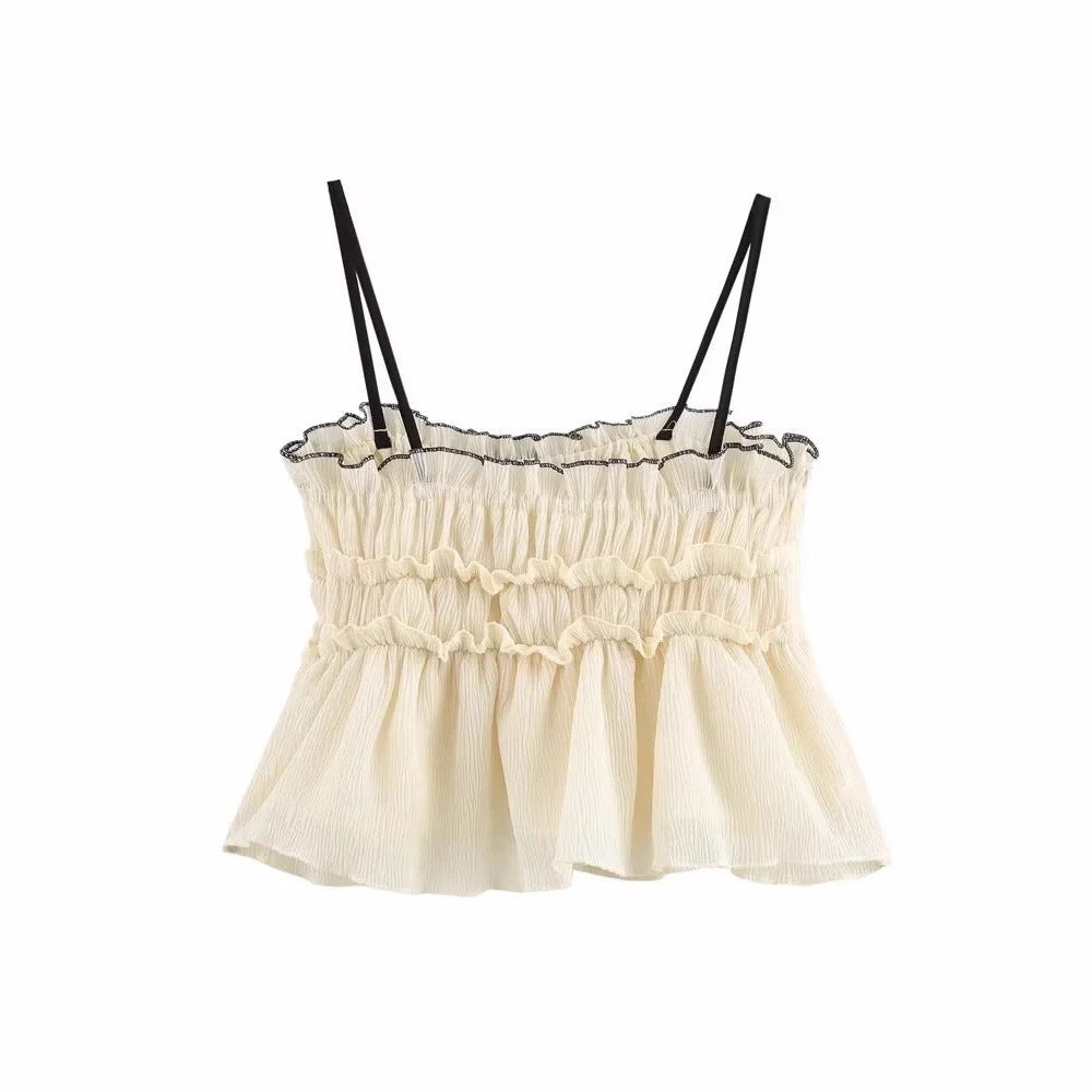 Dam Topp Ruffle Design Spaghetti Band Lätt Material-2