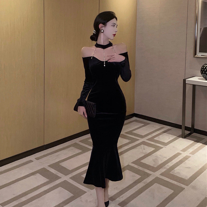 Kvinna Sjöjungfru Klänning Stropplös Långärmad Högkvalitativt Tyg-4