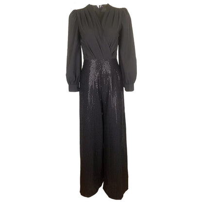 Dam Byxor V-neck Paljetter Lång Kompositmaterial-6