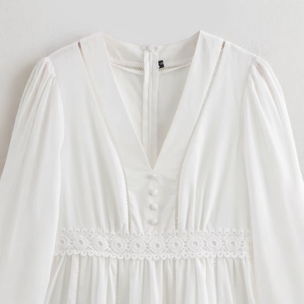 Kvinna A-Line Klänning V-Ringning Viskos Patchwork-2