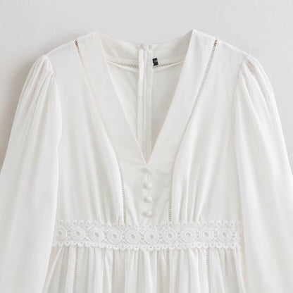 Kvinna A-Line Klänning V-Ringning Viskos Patchwork-2