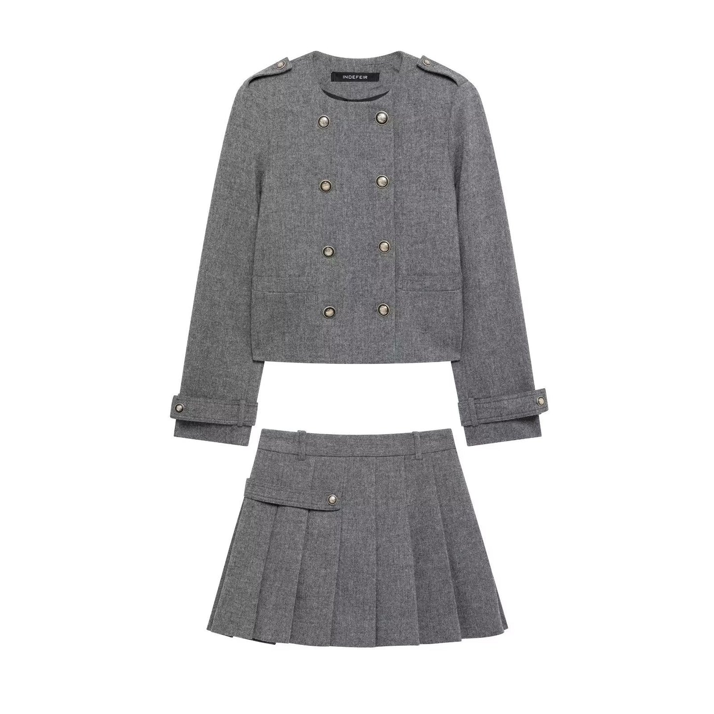 Dam Rock Set Långärmad Kappa Plisserad Kjol Högkvalitativt Material-2