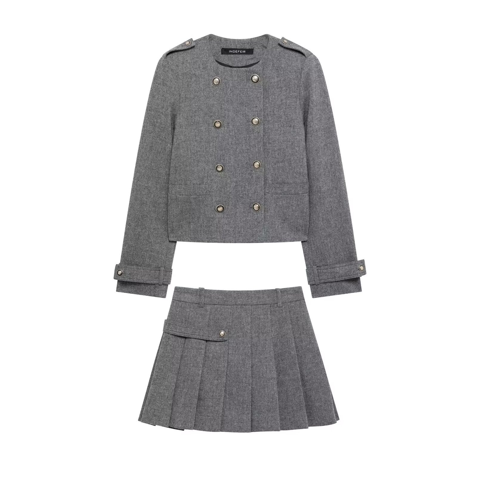 Dam Rock Set Långärmad Kappa Plisserad Kjol Högkvalitativt Material-2