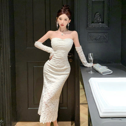 Variant image for Kvinnors Axellös Bodycon Klänning med Spets och Slits Polyester-1